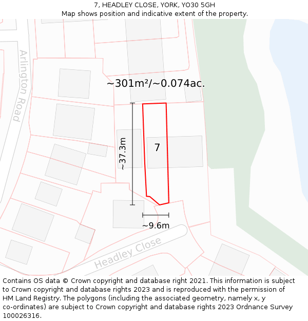 7, HEADLEY CLOSE, YORK, YO30 5GH: Plot and title map