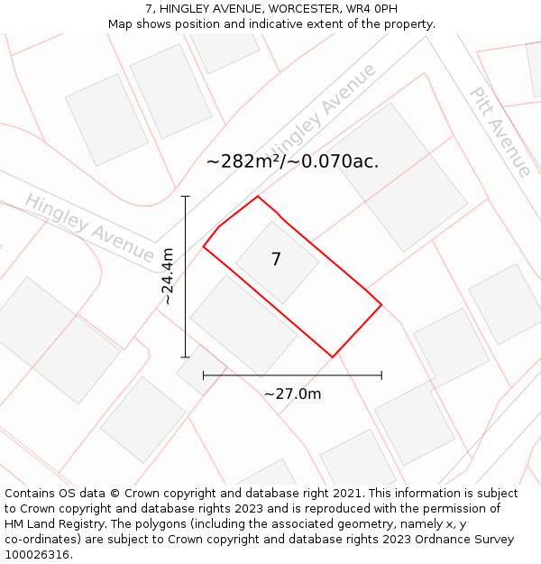 7, HINGLEY AVENUE, WORCESTER, WR4 0PH: Plot and title map