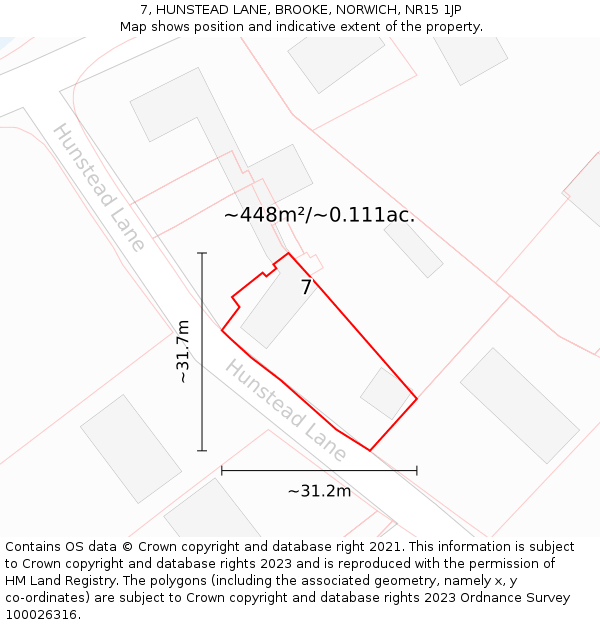 7, HUNSTEAD LANE, BROOKE, NORWICH, NR15 1JP: Plot and title map