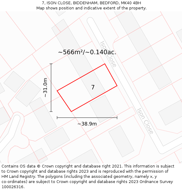 7, ISON CLOSE, BIDDENHAM, BEDFORD, MK40 4BH: Plot and title map