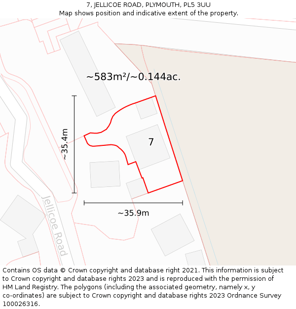 7, JELLICOE ROAD, PLYMOUTH, PL5 3UU: Plot and title map