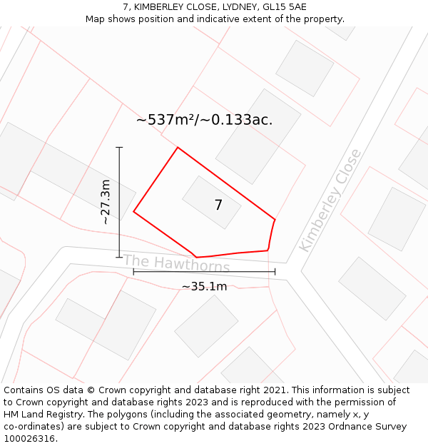 7, KIMBERLEY CLOSE, LYDNEY, GL15 5AE: Plot and title map