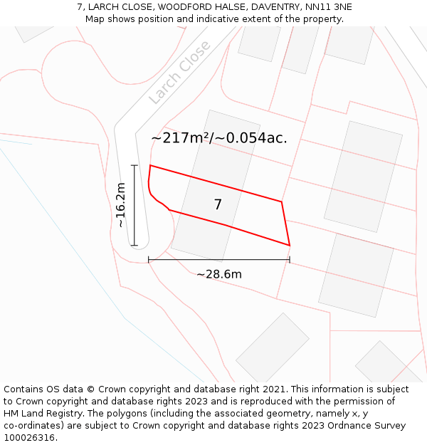 7, LARCH CLOSE, WOODFORD HALSE, DAVENTRY, NN11 3NE: Plot and title map