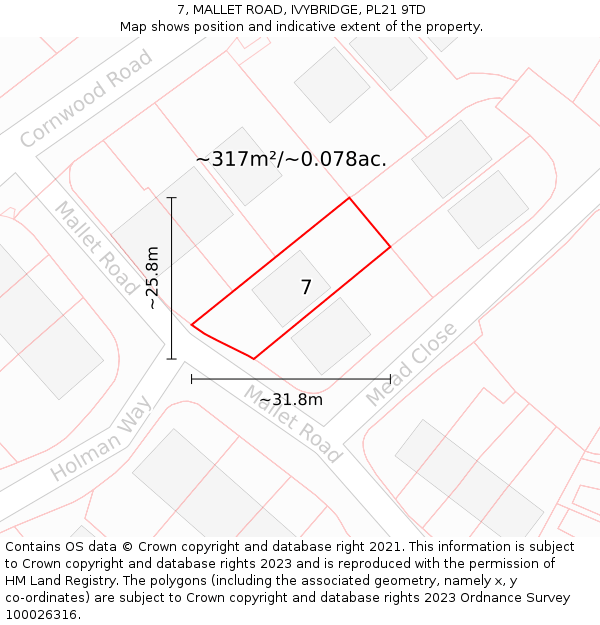 7, MALLET ROAD, IVYBRIDGE, PL21 9TD: Plot and title map