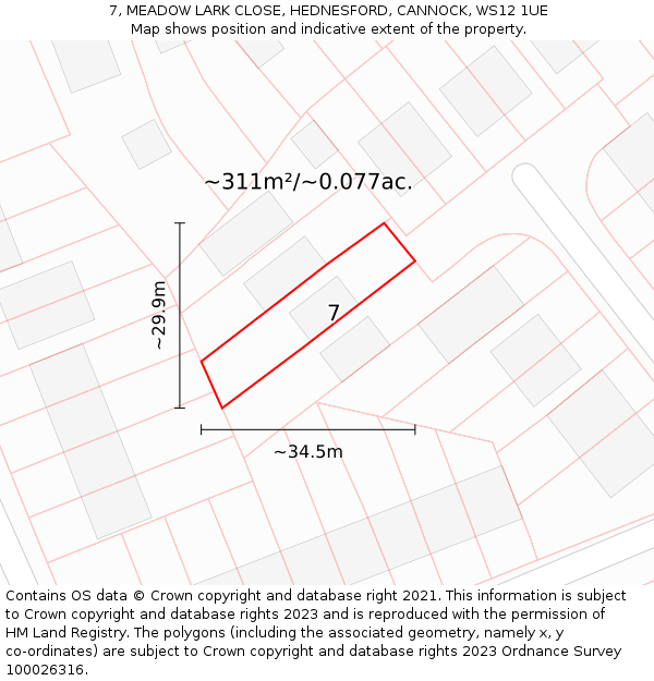 7, MEADOW LARK CLOSE, HEDNESFORD, CANNOCK, WS12 1UE: Plot and title map