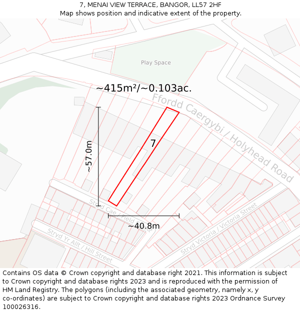 7, MENAI VIEW TERRACE, BANGOR, LL57 2HF: Plot and title map