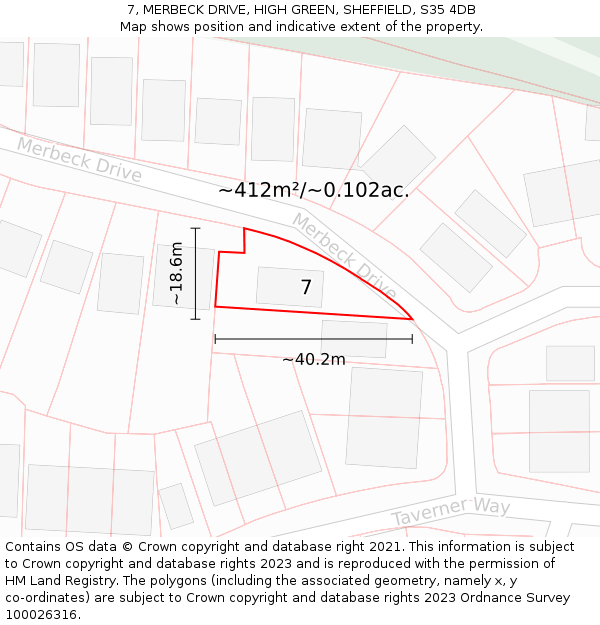 7, MERBECK DRIVE, HIGH GREEN, SHEFFIELD, S35 4DB: Plot and title map