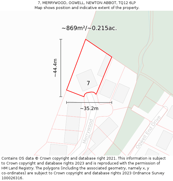 7, MERRYWOOD, OGWELL, NEWTON ABBOT, TQ12 6LP: Plot and title map