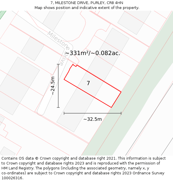 7, MILESTONE DRIVE, PURLEY, CR8 4HN: Plot and title map