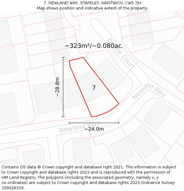 7, NEWLAND WAY, STAPELEY, NANTWICH, CW5 7JH: Plot and title map