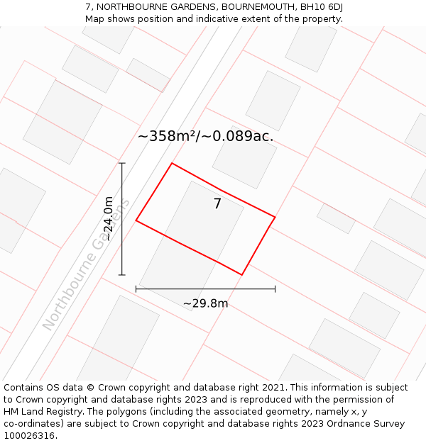 7, NORTHBOURNE GARDENS, BOURNEMOUTH, BH10 6DJ: Plot and title map