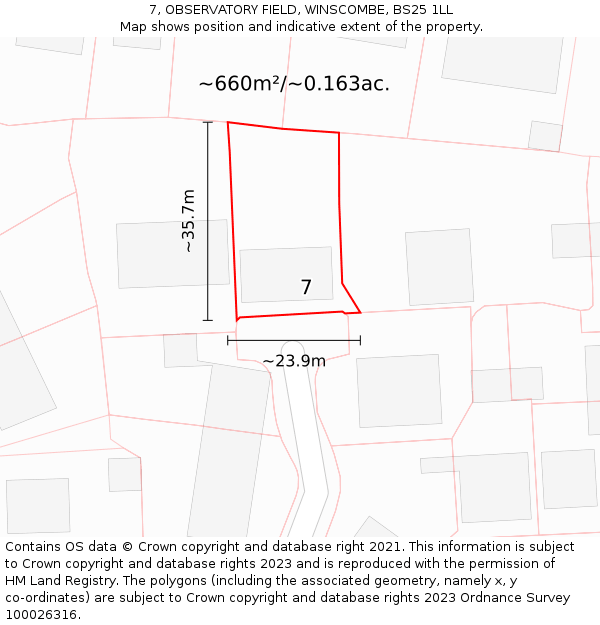 7, OBSERVATORY FIELD, WINSCOMBE, BS25 1LL: Plot and title map