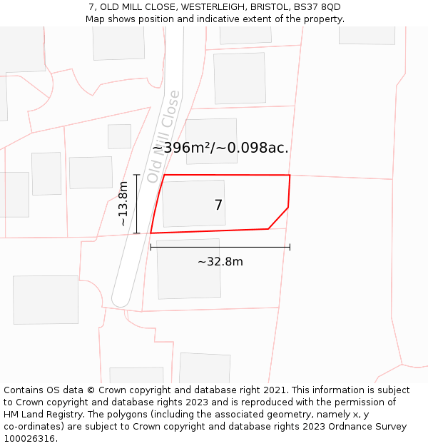 7, OLD MILL CLOSE, WESTERLEIGH, BRISTOL, BS37 8QD: Plot and title map