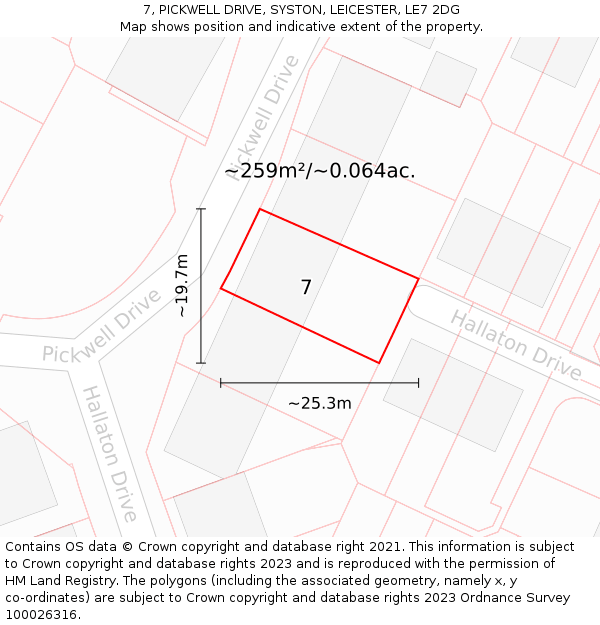 7, PICKWELL DRIVE, SYSTON, LEICESTER, LE7 2DG: Plot and title map