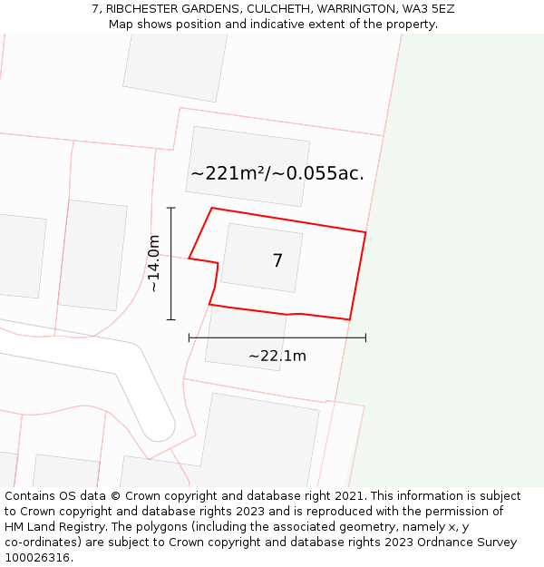 7, RIBCHESTER GARDENS, CULCHETH, WARRINGTON, WA3 5EZ: Plot and title map