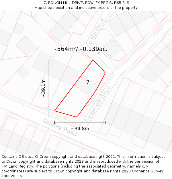 7, ROUGH HILL DRIVE, ROWLEY REGIS, B65 8LS: Plot and title map