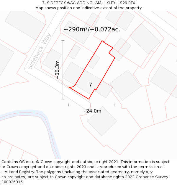 7, SIDEBECK WAY, ADDINGHAM, ILKLEY, LS29 0TX: Plot and title map