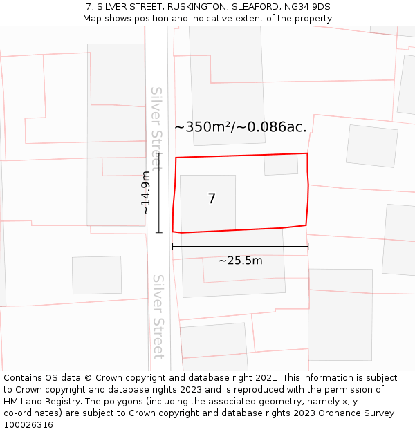 7, SILVER STREET, RUSKINGTON, SLEAFORD, NG34 9DS: Plot and title map