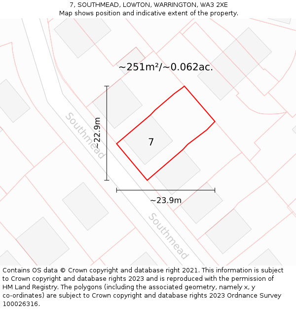 7, SOUTHMEAD, LOWTON, WARRINGTON, WA3 2XE: Plot and title map