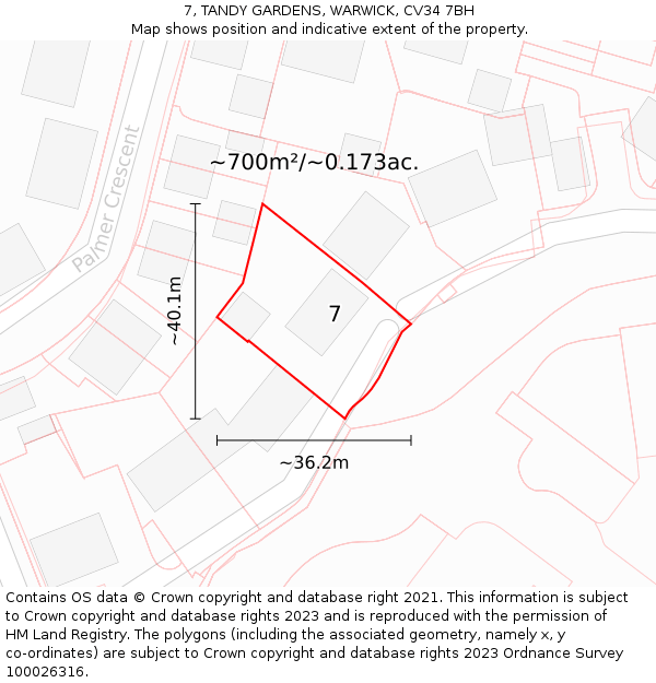 7, TANDY GARDENS, WARWICK, CV34 7BH: Plot and title map