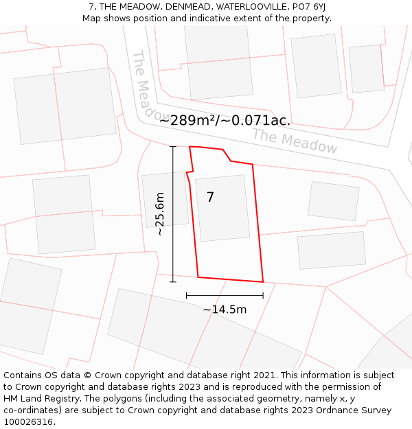 7, THE MEADOW, DENMEAD, WATERLOOVILLE, PO7 6YJ: Plot and title map