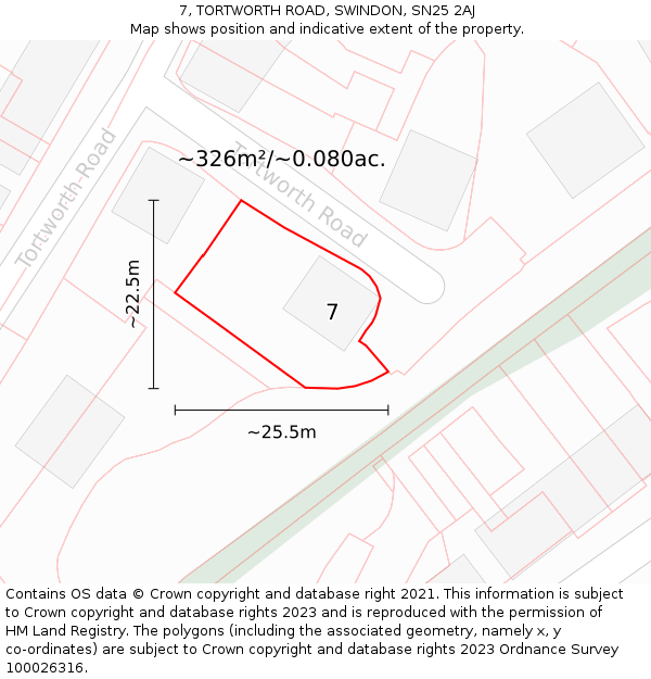 7, TORTWORTH ROAD, SWINDON, SN25 2AJ: Plot and title map