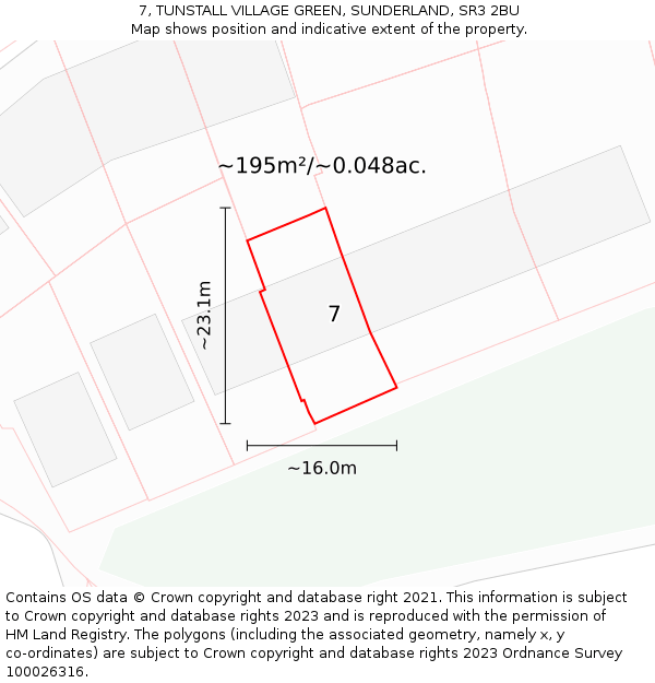 7, TUNSTALL VILLAGE GREEN, SUNDERLAND, SR3 2BU: Plot and title map