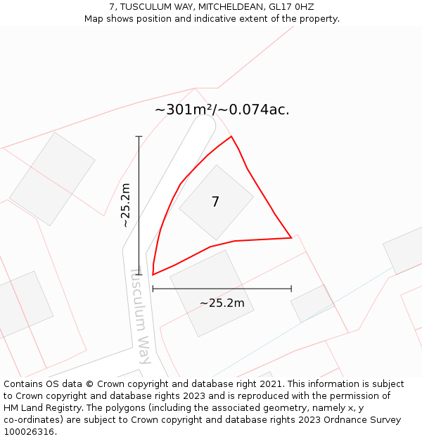 7, TUSCULUM WAY, MITCHELDEAN, GL17 0HZ: Plot and title map