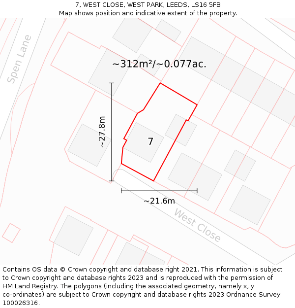 7, WEST CLOSE, WEST PARK, LEEDS, LS16 5FB: Plot and title map