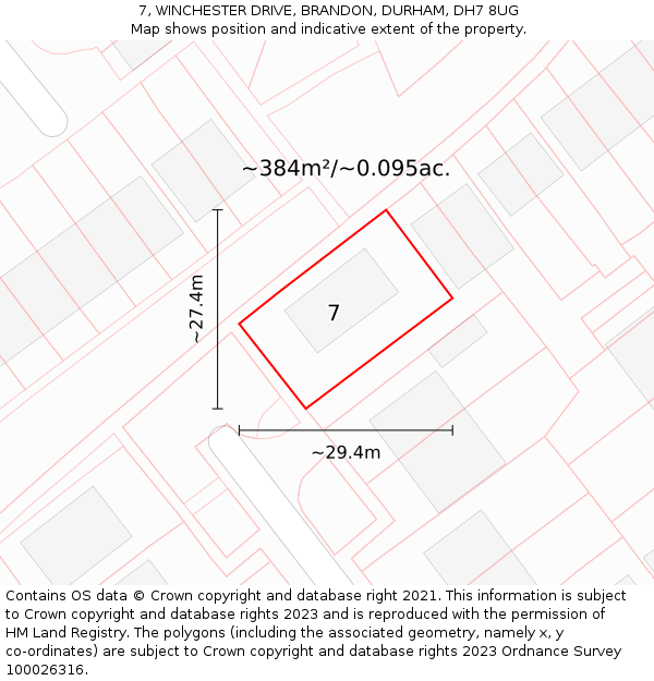 7, WINCHESTER DRIVE, BRANDON, DURHAM, DH7 8UG: Plot and title map