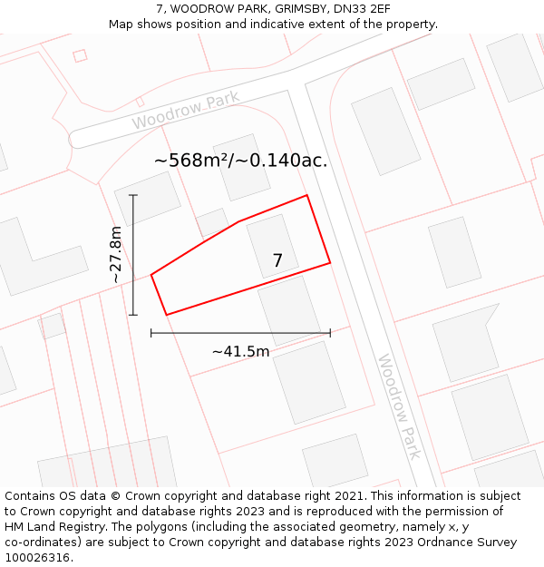 7, WOODROW PARK, GRIMSBY, DN33 2EF: Plot and title map