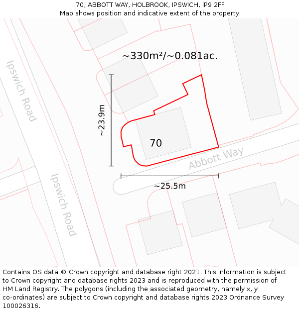 70, ABBOTT WAY, HOLBROOK, IPSWICH, IP9 2FF: Plot and title map