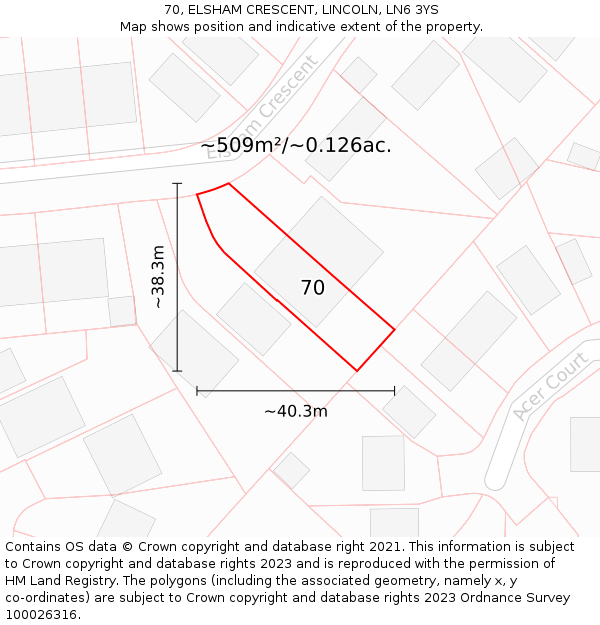 70, ELSHAM CRESCENT, LINCOLN, LN6 3YS: Plot and title map