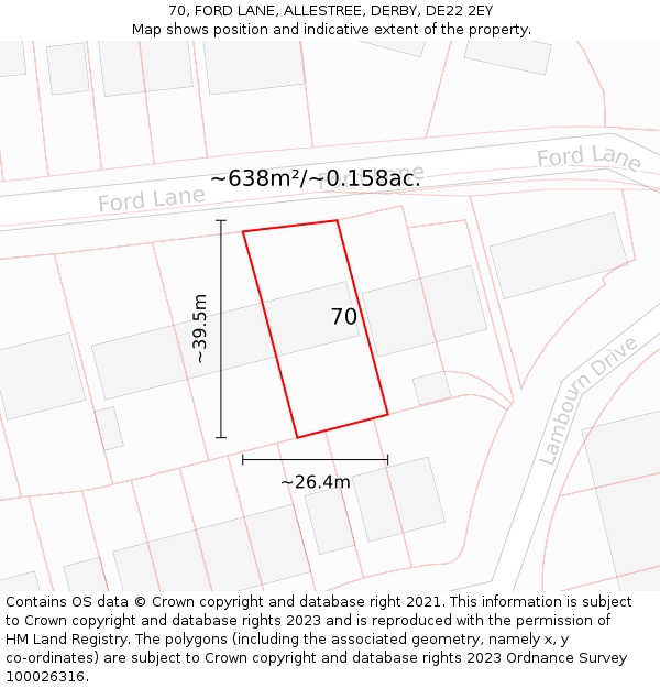 70, FORD LANE, ALLESTREE, DERBY, DE22 2EY: Plot and title map