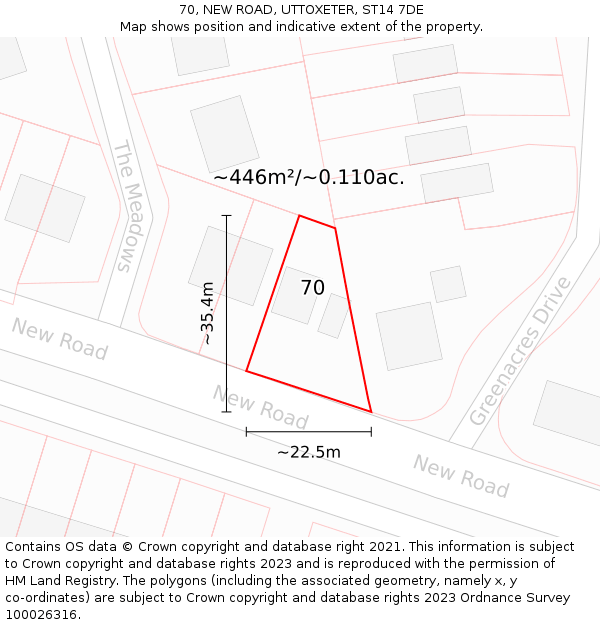 70, NEW ROAD, UTTOXETER, ST14 7DE: Plot and title map