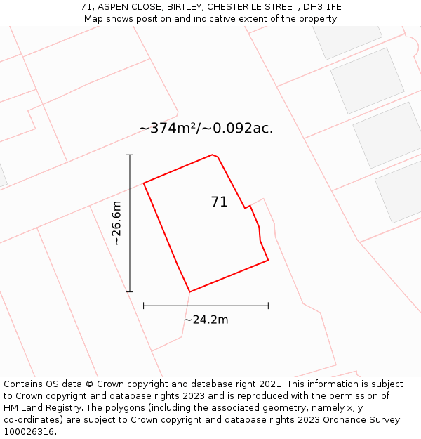 71, ASPEN CLOSE, BIRTLEY, CHESTER LE STREET, DH3 1FE: Plot and title map