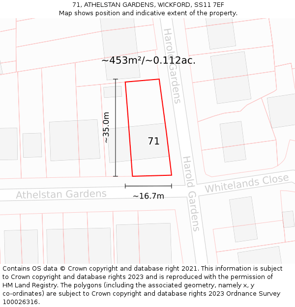 71, ATHELSTAN GARDENS, WICKFORD, SS11 7EF: Plot and title map