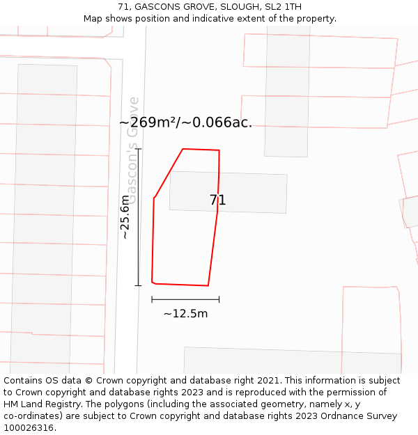 71, GASCONS GROVE, SLOUGH, SL2 1TH: Plot and title map