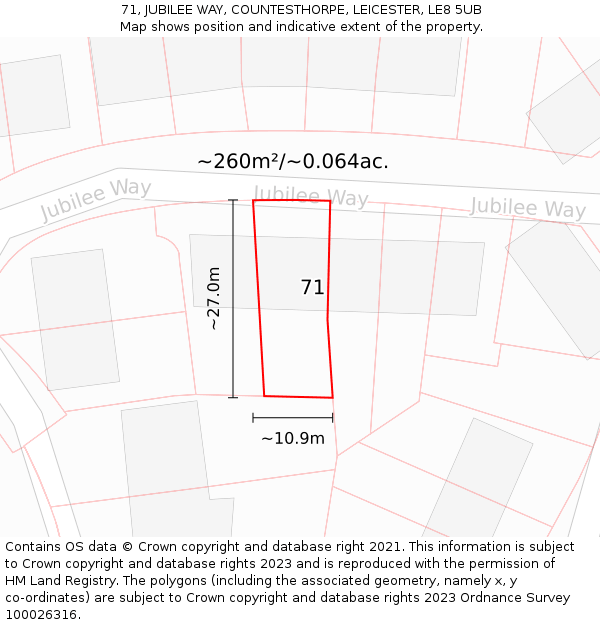 71, JUBILEE WAY, COUNTESTHORPE, LEICESTER, LE8 5UB: Plot and title map