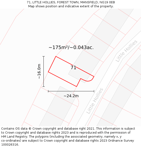 71, LITTLE HOLLIES, FOREST TOWN, MANSFIELD, NG19 0EB: Plot and title map