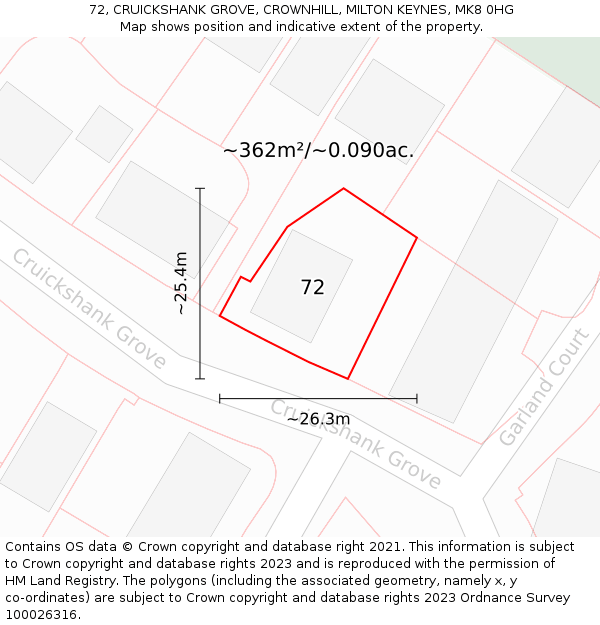 72, CRUICKSHANK GROVE, CROWNHILL, MILTON KEYNES, MK8 0HG: Plot and title map