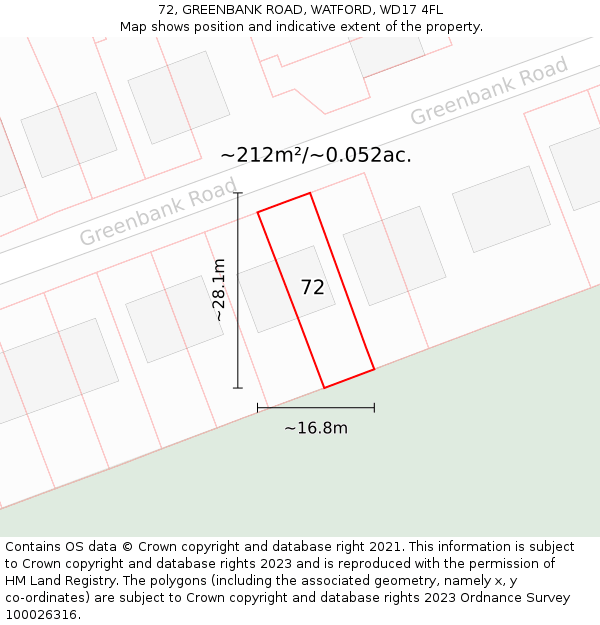 72, GREENBANK ROAD, WATFORD, WD17 4FL: Plot and title map