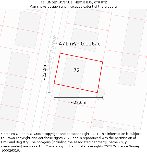 72, LINDEN AVENUE, HERNE BAY, CT6 8TZ: Plot and title map