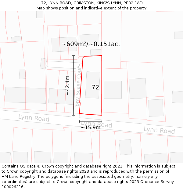 72, LYNN ROAD, GRIMSTON, KING'S LYNN, PE32 1AD: Plot and title map