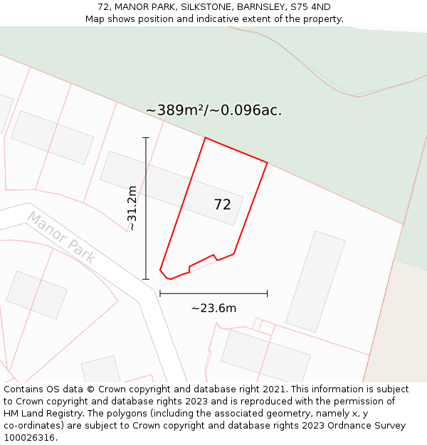 72, MANOR PARK, SILKSTONE, BARNSLEY, S75 4ND: Plot and title map