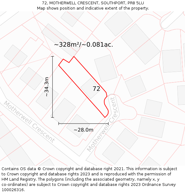 72, MOTHERWELL CRESCENT, SOUTHPORT, PR8 5LU: Plot and title map