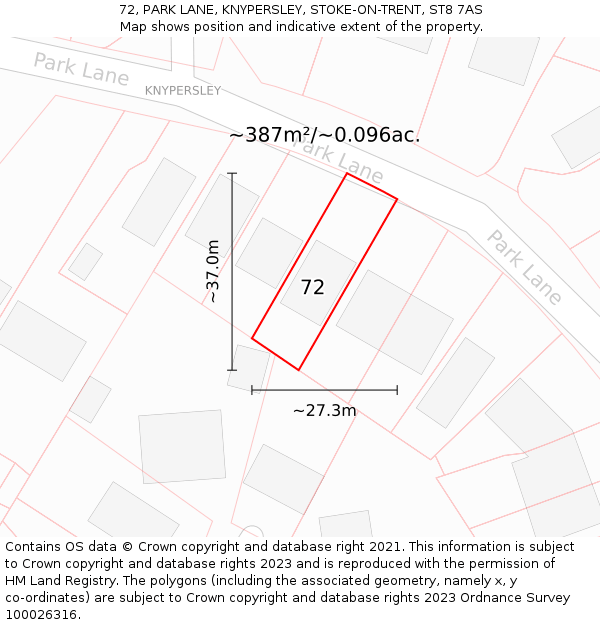 72, PARK LANE, KNYPERSLEY, STOKE-ON-TRENT, ST8 7AS: Plot and title map