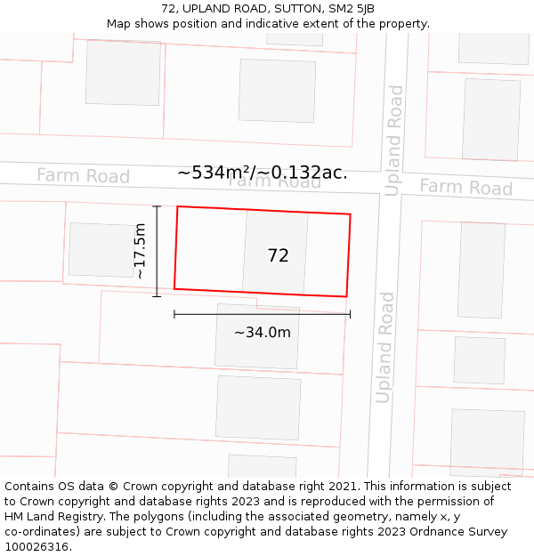 72, UPLAND ROAD, SUTTON, SM2 5JB: Plot and title map