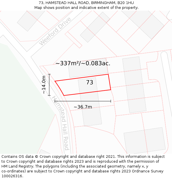 73, HAMSTEAD HALL ROAD, BIRMINGHAM, B20 1HU: Plot and title map