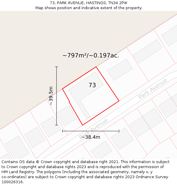 73, PARK AVENUE, HASTINGS, TN34 2PW: Plot and title map